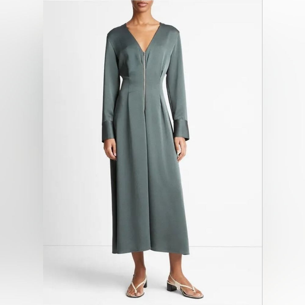Vince | Zip-Front Satin Midi Dress